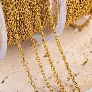 Golden stainless steel O-link chain for jewelry DIY wound on a clear plastic spool