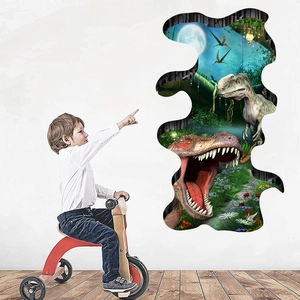 3D αυτοκόλλητο τοίχου δεινόσαυρος T-Rex που σπάει τον τοίχο για παιδικό δωμάτιο