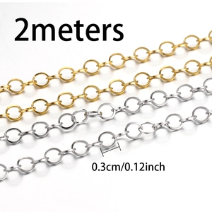 2-meter 304 stainless steel chain links in gold and silver finish for DIY jewelry