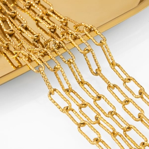 Golden stainless steel oval link chain with textured surface for DIY jewelry making