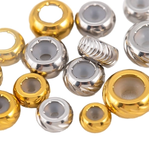 304 stainless steel slider spacer beads with silicone core in gold and silver finish