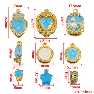 Blue enamel stainless steel crown and tulip pendants for DIY necklace jewelry making