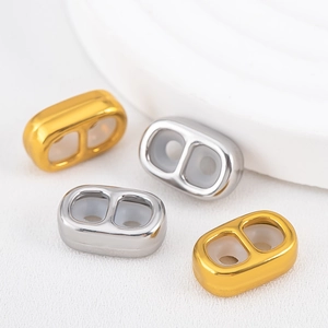 Polished stainless steel dual-hole silicone slide beads in gold and silver for jewelry