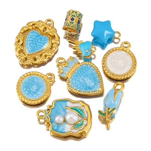 Golden stainless steel enamel pendants with floral and heart shapes for DIY necklaces