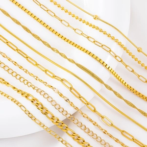 Golden stainless steel chain collection with snake, box and paperclip link necklaces