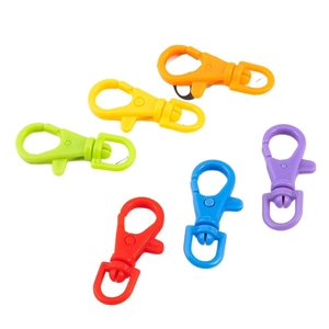 Set of six colorful plastic lobster clasps with 360-degree swivel rings for DIY crafts