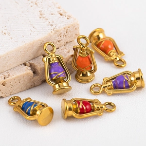 Colgante de Lámpara de Queroseno de Acero Inoxidable 304 Vintage Esmalte Linterna Retro Para Collar Joyería DIY