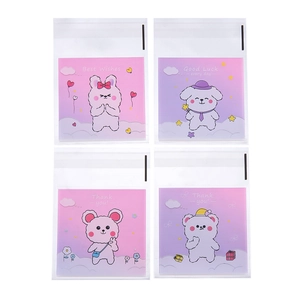 Self-adhesive OPP bags for candy and gifts featuring cute cartoon animal card inserts