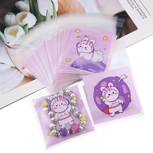 Cute Cartoon Pattern Plastic Self-Sealing Bags For Jewelry Packaging Transparent Small Gift Bag Grid Animal Series 100PCS