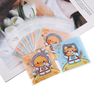 Transparent square ziplock bags with cute cartoon astronauts for jewelry packaging
