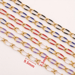 304 stainless steel gold plated oval enamel chain links for DIY jewelry 9.5x3.5mm