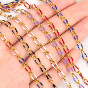 Colorful enamel 304 stainless steel oval link chain for DIY jewelry making and decoration