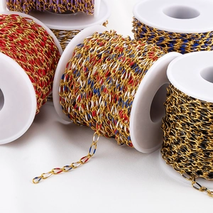 Colorful enamel 304 stainless steel oval link chain rolls for DIY jewelry making