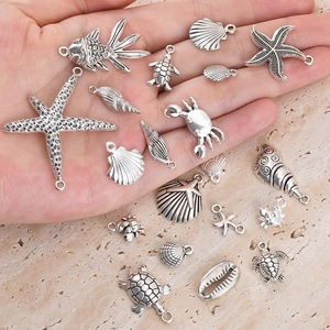 Vintage Alloy Ocean Series Pendants Antique Silver Starfish Conch Turtle Shell Charms For DIY Necklace Bracelet Jewelry Making