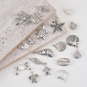 Antique silver marine alloy pendants featuring sea turtles, stars and shells for DIY jewelry