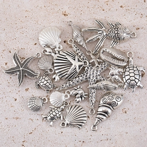 Antique silver ocean series alloy charms featuring starfish, turtles, and seashells