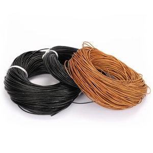 Handmade round cowhide leather cords in black and brown for DIY jewelry making and crafts