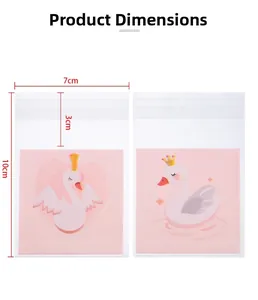 Détail des dimensions pour sachets adhésifs cygne 7x7cm pour biscuits et bijoux