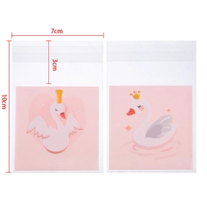 Sacchetti adesivi con cigno rosa 7x10cm per confezioni di caramelle e gioielli