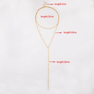 Mehrlagige Y-Halskette aus Gold-Edelstahl mit Perlen und 35 cm, 50 cm, 20 cm Kettenlängen