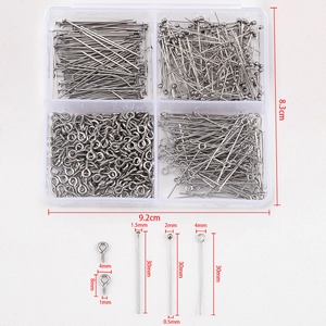 Stainless steel DIY jewelry findings kit with pins and screws in a 4-compartment storage box