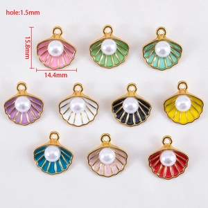 Colorful alloy shell pendants with faux pearls for DIY jewelry making and necklaces