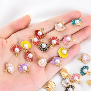 Colorful enamel shell pendants with pearls for DIY jewelry making in various vibrant colors