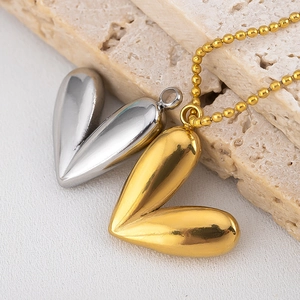 Gepolijste 3D hart hanger van 304 roestvrij staal in goud en zilver met kralenketting
