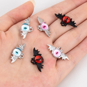 Dark style alloy bat wing pendant with devil eye bead for DIY jewelry making