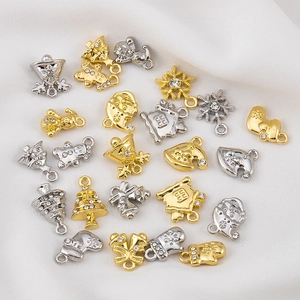 Alloy Rhinestone Christmas Charms Pendants For DIY Jewelry Making Gingerbread Man Snowman Xmas Tree Stocking Bell Shape Metal Accessory