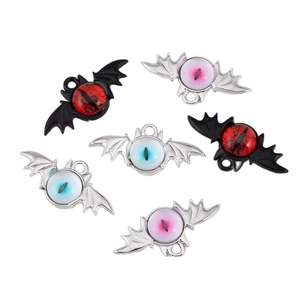 Gothic bat wing pendant with colorful eye gemstone for DIY jewelry and necklaces
