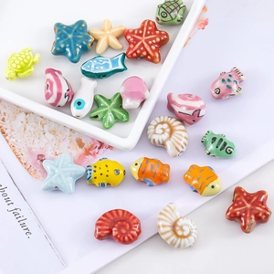 Ocean Series Ceramic Loose Beads Cartoon Sea Turtle Starfish Tropical Fish Glazed Porcelain Beads For DIY Jewelry Making