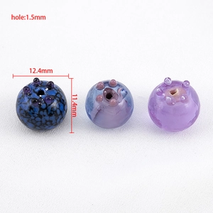 Blueberry style handmade glass beads for DIY earrings with size dimensions shown
