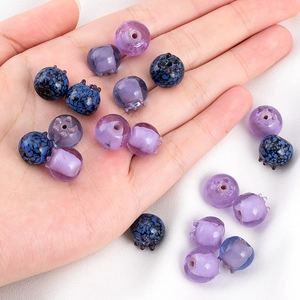 Handmade blueberry glass beads in blue and purple for DIY jewelry crafts and earrings