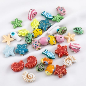 Hand-painted marine ceramic beads set with starfish and sea turtle shapes for DIY jewelry