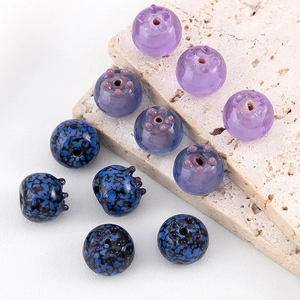 Blueberry style handmade glass beads in purple and blue tones for DIY jewelry making