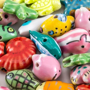 Hand-painted fish and sea creature ceramic beads for DIY necklace and jewelry making