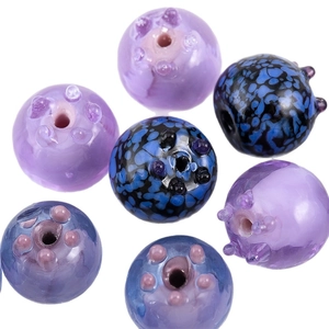 Blue and purple handmade glass blueberry beads for jewelry making and DIY crafts