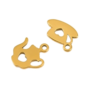 Colgantes de tetera de acero inoxidable 304 dorado con corazón hueco para joyas DIY