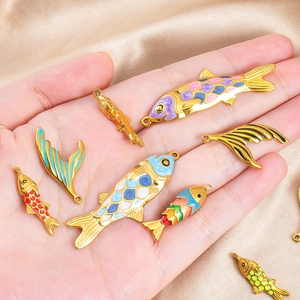 Pendentifs carpe et queue de poisson en acier inoxydable doré et émail pour bijoux DIY