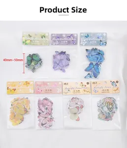 Detail view of 7 butterfly sticker sets with 40 pieces each in realistic colorful patterns