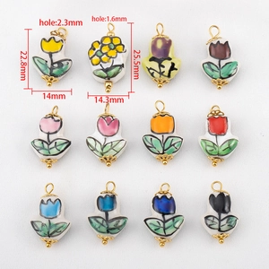 DIY Keramik Tulpen und Gänseblümchen Anhänger mit 304 Edelstahl und bunter Glasur