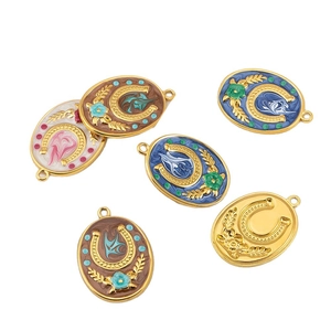 Colorful enamel horseshoe pendants in gold stainless steel for DIY jewelry making