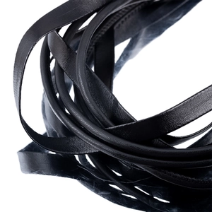 Flexible black PU leather cord with fine texture and stitching for DIY crafts