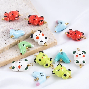 Pendentifs Animaux Céramique Ours Oiseau Panda Acier Inoxydable Crochet Plaqué Or Pour Fabrication Bijoux DIY