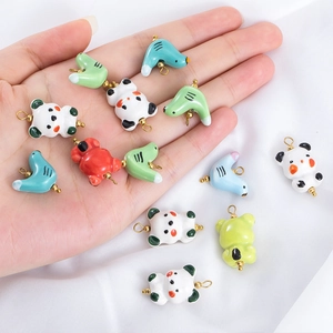 Pendentifs animaux de dessin animé en acier 304 et céramique pour la création de bijoux