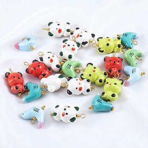 Pendentifs animaux faits main en acier inoxydable 304 et céramique, panda et ours