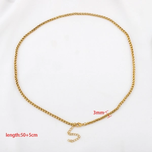 Golden 3mm stainless steel wheat chain necklace 50+5cm with lobster clasp and extender