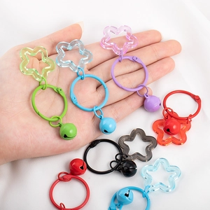 Colorful pentagram star bell keychain pendants with vibrant dopamine style charms