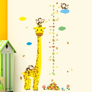 Wandtattoo mit Giraffe und Affe zur Größenmessung für Kinderzimmer Dekoration